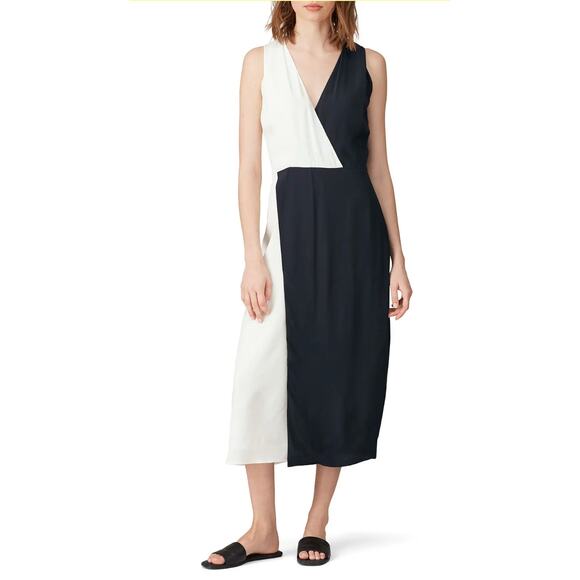 Equipment Galane Midi Dress Black White Colorblock Sleeveless V-Neck Sz 2 - Picture 1 of 13